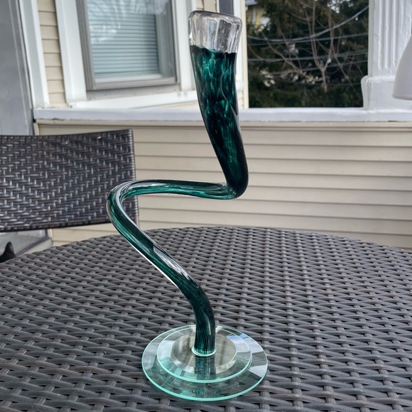 Handblown Glass Spiral Curved Candle Holder - Picture 3 of 16